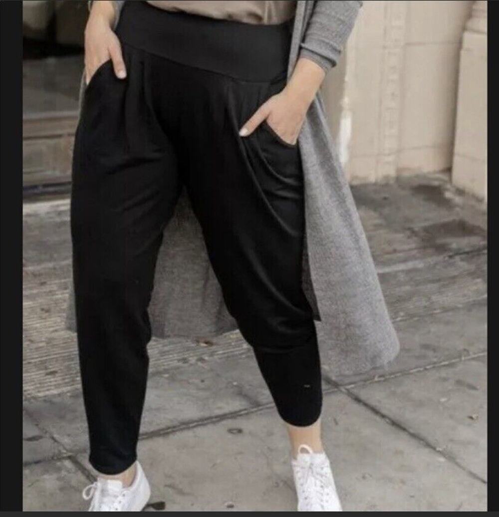 Ryllace Women's High Rise Pleated Joggers Charcoal Black Size 3X Plus $168